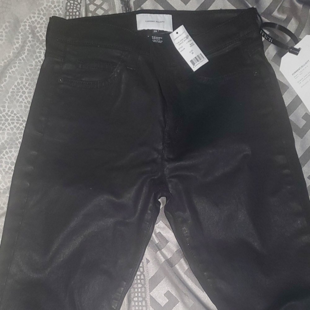 High rise coated ankle skinny leggings